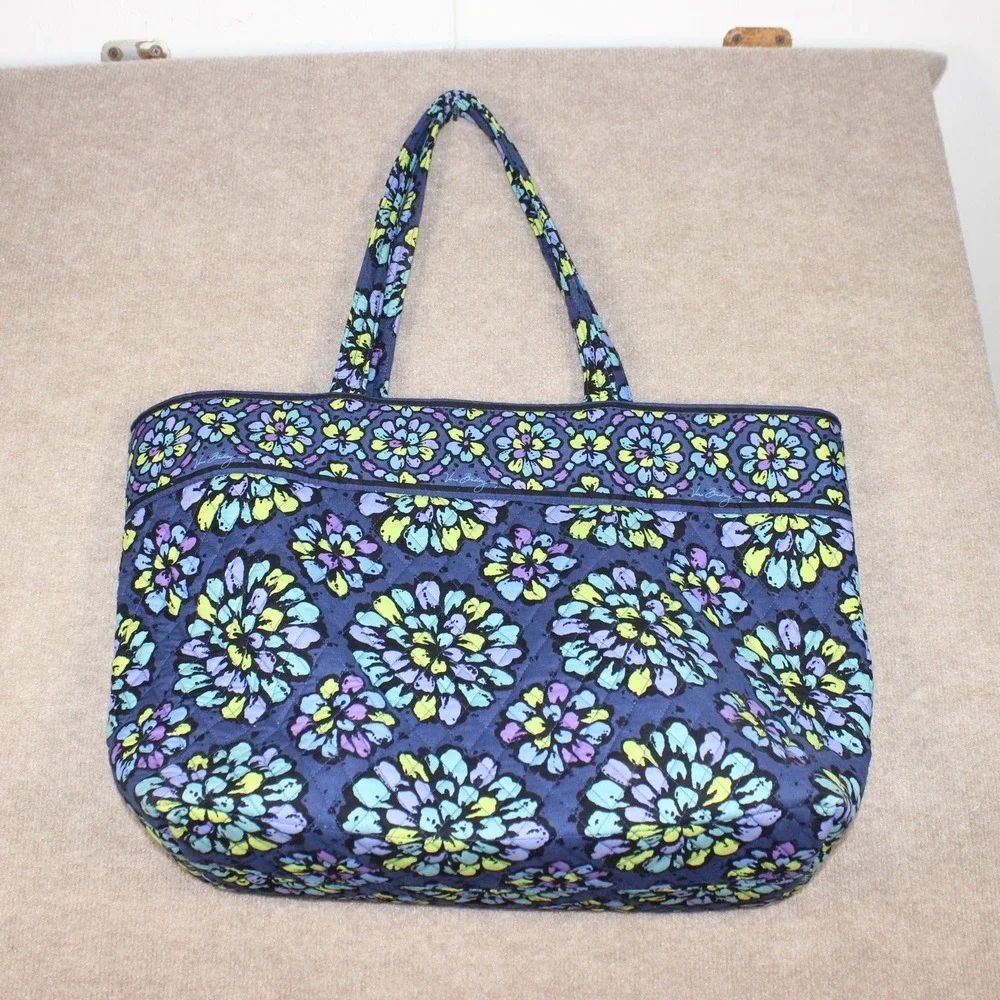 Vera Bradley Blue Bayou Quilted Cotton Floral Tote Bag Shoulder Purse Large